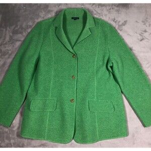 Lands End Wool Coat Jacket Womens Size 22 WIDE Green Button Front Pockets
